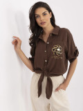 Brown Blouse with 3/4 Sleeves