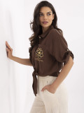 Brown Blouse with 3/4 Sleeves