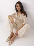 Beige Blouse with 3/4 Sleeves