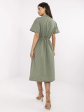 Khaki Flared Dress with Short Sleeves