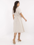 Beige Flared Dress with Short Sleeves