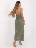 Maxi Dress with Lace Neckline in Khaki