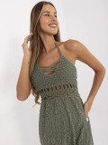 Maxi Dress with Lace Neckline in Khaki