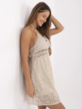 Beige Flared Dress with Lace