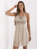 Beige Flared Dress with Lace