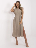 Beige Midi Dress with Belt