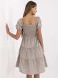 Beige Flared Dress with Short Sleeves