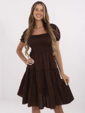 Flared brown dress with short sleeves
