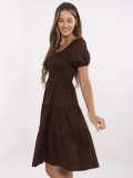 Flared brown dress with short sleeves