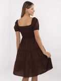 Flared brown dress with short sleeves