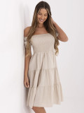 Beige Flared Dress with Short Sleeves