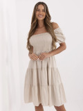 Beige Flared Dress with Short Sleeves