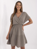 Beige Flared Dress with Short Sleeves