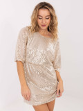 Beige mini cocktail dress with sequin application