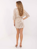 Beige mini cocktail dress with sequin application