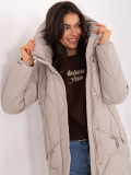Beige Long Quilted Coat with Hood