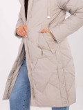 Beige Long Quilted Coat with Hood