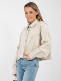 Beige Short Denim Jacket with Floral Appliqué