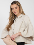 Beige short denim jacket with ruffle