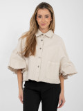 Beige short denim jacket with ruffle