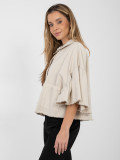 Beige short denim jacket with ruffle