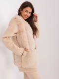 Beige faux fur vest with lining