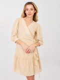 Beige wrap cocktail dress with appliqué