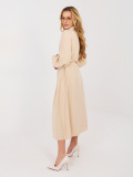 Beige shirt midi dress with belt
