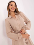 Elegant Beige Midi Dress with Long Sleeves