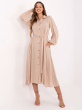 Elegant Beige Midi Dress with Long Sleeves