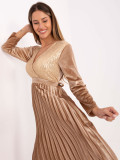 Beige maxi dress with belt and sequins