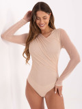 Beige elegant bodysuit with applique and long sleeves