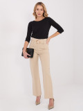 Beige elegant straight-leg trousers with high waist and belt