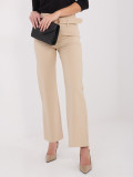 Beige elegant straight-leg trousers with high waist and belt