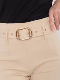 Beige elegant straight-leg trousers with high waist and belt