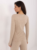 Beige Ribbed V-Neck Sweater