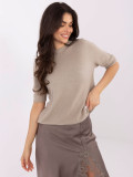 Beige knitted sweater with short sleeves