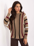 Beige openwork striped sweater