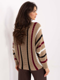 Beige openwork striped sweater