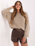 Beige sweater with puff sleeves