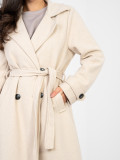 Elegant beige transitional coat with belt