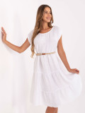 White Summer Dress with Belt and Ruffles