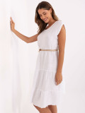 White Summer Dress with Belt and Ruffles