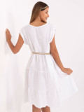 White Summer Dress with Belt and Ruffles