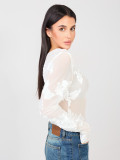 Elegant white blouse with floral appliqué and embroidery