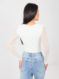 Elegant white bodysuit with long sleeves and round neckline