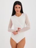 Elegant white bodysuit with long sleeves and round neckline