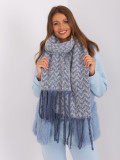 White-Blue Women's Scarf with Fringes