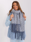 White-Blue Women's Scarf with Fringes