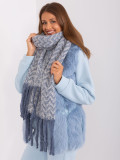 White-Blue Women's Scarf with Fringes
